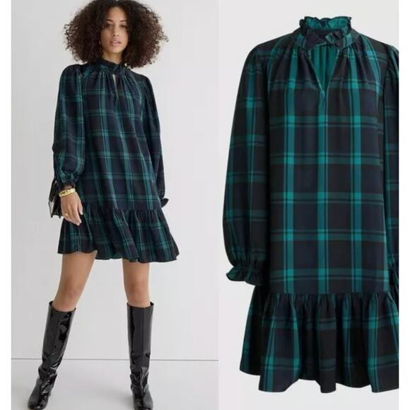 J. Crew Dresses & Skirts - J. Crew Plaid Mini Dress in Green and Black